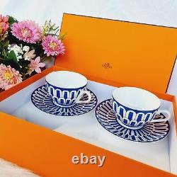 Hermes Bleus D'Ailleurs Tea Cup & Saucer 2 Set 200ml Tableware Authentic NEW