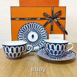 Hermes Bleus D'Ailleurs Tea Cup and Saucer 2 set blue porcelain coffee 200ml