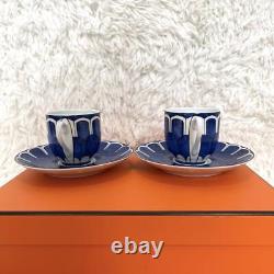 Hermes Bleus d'Ailleurs Tea Cup Saucer Set of 2 Blue Tableware unused w Box #3