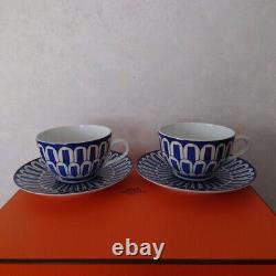 Hermes Bleus d'Ailleurs Tea Cup and Saucer 2 set blue porcelain coffee/unused