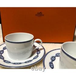 Hermes Chaine D'ancre Tea Cup and Saucer 2 set Blue dinnerware coffee r92