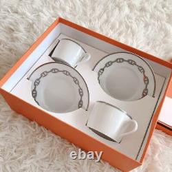 Hermes Chaine D'ancre Tea Cup and Saucer 2 set Platinum silver coffee m23