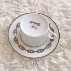 Hermes Chaine D'ancre Tea Cup and Saucer 2 set Platinum silver coffee m23