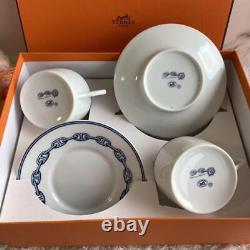 Hermes Chaine D'ancre Tea Cup and Saucer Set 2 blue coffee