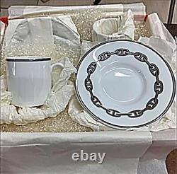 Hermes Chaine Dancre Demitasse Cup Saucer Tea Coffee Pair Set with box Unused
