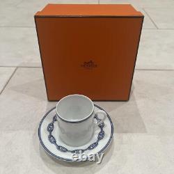 Hermes Chaine Dancre White Blue Cup & Saucer set Coffee Tea with box Unused Japan