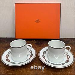 Hermes Chêne Dunkle Demita Tea Cup Saucer Pair Set