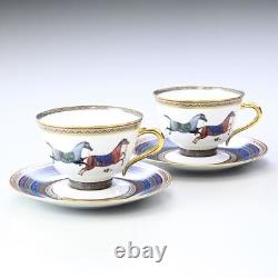Hermes Cheval d'Orient Tea Cup and Saucer 2 set porcelain dinnerware coffee 9884