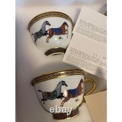 Hermes Cheval d'Orient Tea Cup and Saucer Porcelain Horses Set of 2 New in Box