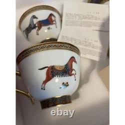 Hermes Cheval d'Orient Tea Cup and Saucer Porcelain Horses Set of 2 New in Box