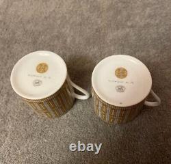 Hermes Demitasse Tea Cup & Saucer Pair 2 set Mosaique Au 24 gold espresso coffee