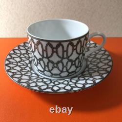 Hermes Fil d'Argent Tea Cup and Saucer 2 set porcelain dinnerware coffee