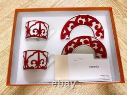 Hermes Guadalquivir Tea Cup & Saucer Set Red Tableware Porcelain withBox New