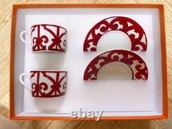 Hermes Guadalquivir Tea Cup & Saucer Set Red Tableware Porcelain withBox New