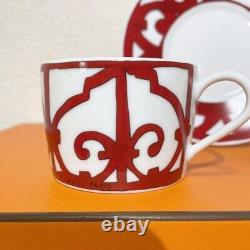 Hermes Guadalquivir Tea Cup and Saucer Set Red in Box