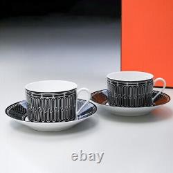 Hermes H Deco Morning Soup Cup Saucer Black Tableware 2 set Tea Cafe Auth New