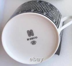 Hermes H Deco Morning Soup Cup Saucer Black Tableware 2 set Tea Cafe Auth New