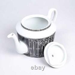 Hermes H Deco Tea Cup Saucer Pot White Black Tableware set Coffee Cafe Auth New