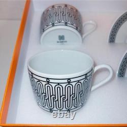 Hermes H Deco Tea Cup & Saucer Set of 2 Tableware Black × White
