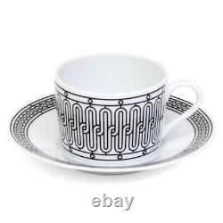 Hermes H Deco black Tea Cup and Saucer 2 set porcelain dinnerware coffee