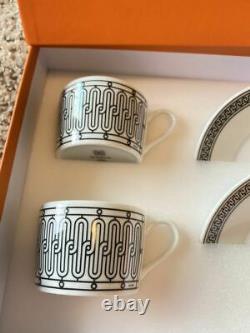 Hermes H Deco black Tea Cup and Saucer 2 set porcelain dinnerware coffee 160 ml
