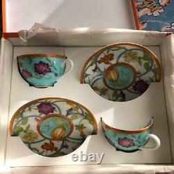Hermes La Siesta Island Tea Cup and Saucer 2 set porcelain coffee blue flower