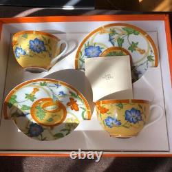 Hermes La Siesta Tea Cup and Saucer 2 set yellow porcelain dinnerware coffee