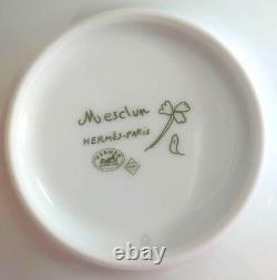 Hermes Mesclun Coffee Cup Saucer Tableware 2 set Tea Cafe White Green Auth New