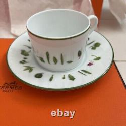 Hermes Mesclun Tea Mag Cup Saucer Set Tableware Leaf Green White Unused