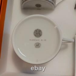 Hermes Mosaic 24 Tea Cup and Saucer Pair Set Platinum with Box Tableware