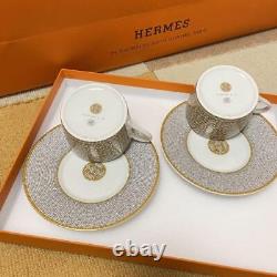 Hermes Mosaic Coffee Or Tea Cup Saucer Pair Set