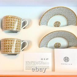 Hermes Mosaique Au 24 Tea Cup 2 set Gold porcelain dinnerware coffee 160 ml 059
