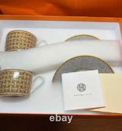 Hermes Mosaique Au 24 Tea Cup and Saucer 2 set gold porcelain coffee 160 ml