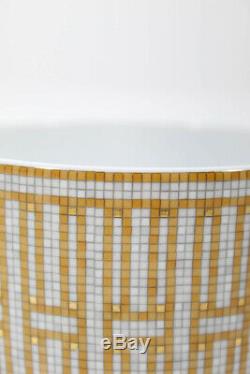 Hermes Mosaique au 24 Set of 2 Teacups Porcelain White Gold-Tone Painted