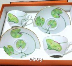 Hermes Nile Tea Cup Saucer Green Lotus Floral Tableware 2 set Coffee Cafe New