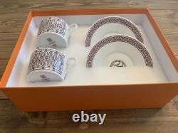Hermes Paris H DECO Porcelain Pair Tea Cup & Saucer Red×White Tableware withBox