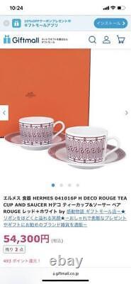 Hermes Paris H DECO Porcelain Pair Tea Cup & Saucer Red×White Tableware withBox