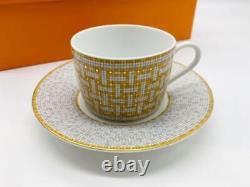 Hermes Paris Mosaique Gold Tea Cup 160ml & Saucer Set New with Box