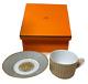 Hermes Paris Mosaique au 24 Tea Cup & Saucer Set Gold French Porcelain Coffee