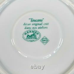 Hermes Paris Tea Cup & Saucer Porcelain Toucans Bird Green White No Box