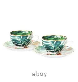 Hermes Passifolia Tea Cup & Saucer Set of 2 Botanical Pattern with Box Genuine