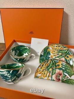 Hermes Passifolia Tea Cup Saucer Tableware Green Botanical 2 set Coffee Auth New