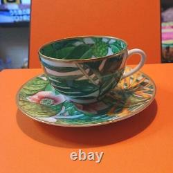 Hermes Passifolia Tea Cup and Saucer 2 set green porcelain leaf coffee