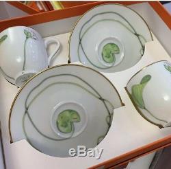 Hermes Porcelain Coffee Tea Set Two Cups With Saucers