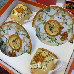 Hermes Porcelain Coffee Tea Set Two Cups With Saucers Made In France