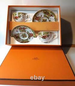 Hermes Porcelain Pythagore Tea Cup Saucer Tableware 2 set Green Red Ornament New