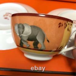 Hermes Porcelain Tea Cup Saucer Africa Orange Tableware 2 set Ornament Auth New