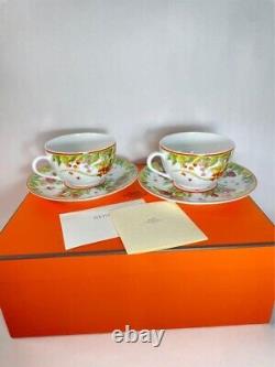 Hermes Pythagore Tea Cup Saucer Tableware Dinnerware Red Berry Coffee Set of 2