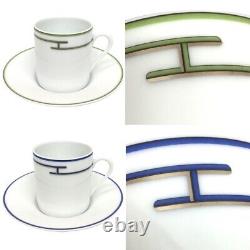 Hermes Rythme Blue Green Cup Saucer Pair Set