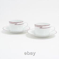 Hermes Rythme Red Tea Cup Saucer Tableware 2 set Coffee Cafe Morning Auth New